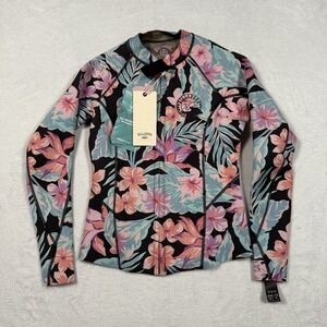 Billabong Wetsuit Jacket Surf Capsule Peeky Floral Zip Top Blue Women's Large